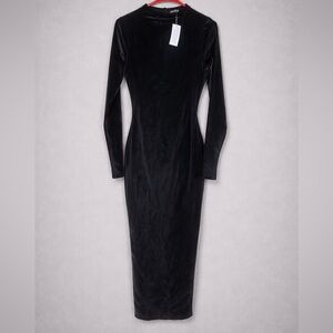 Naked Wardrobe Liquid Suede Black long sleeve dress